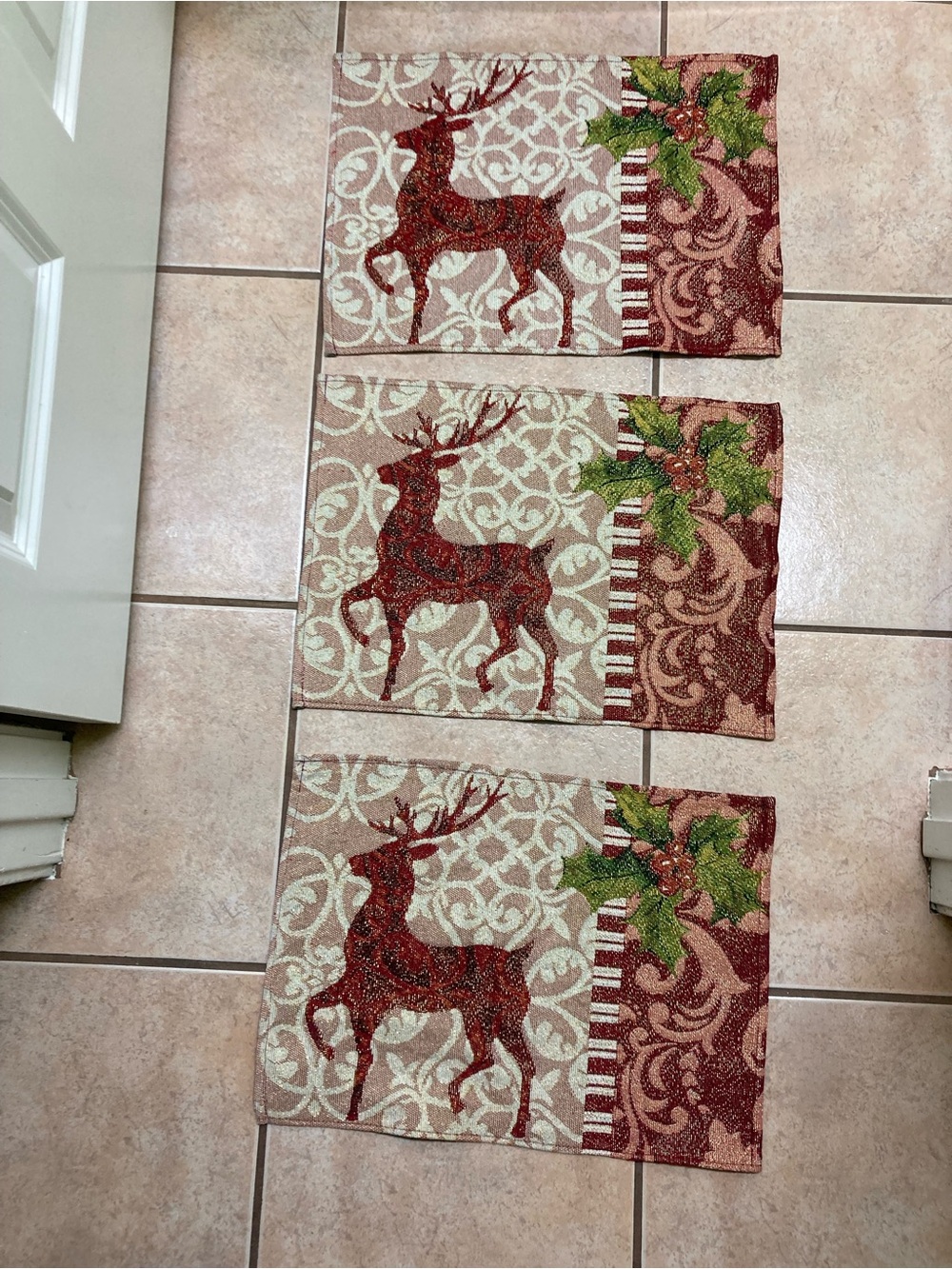 Holiday Reindeer Decorative Placemats in Red and Green